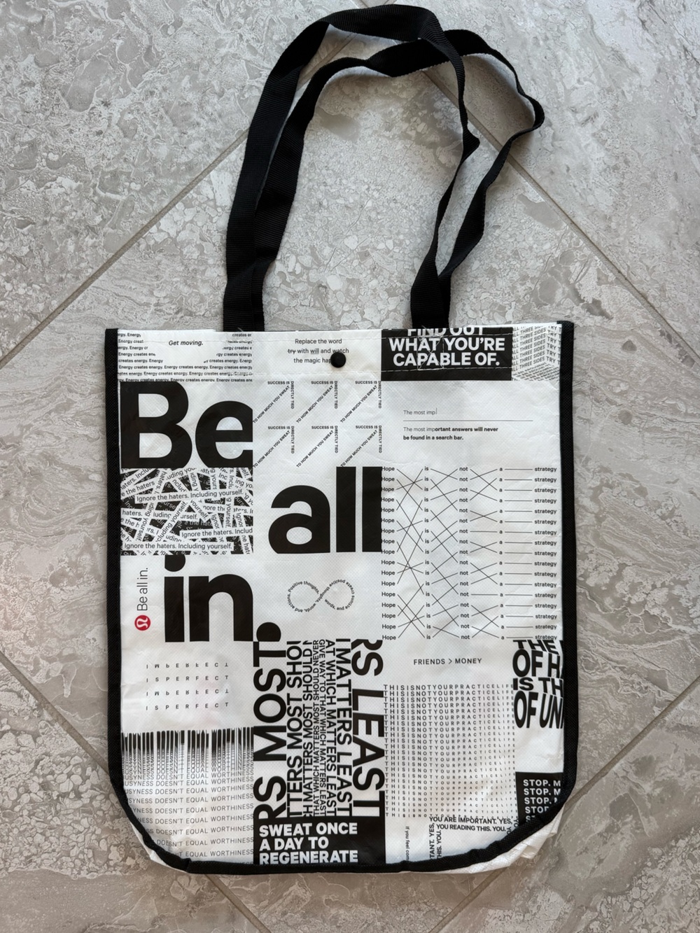 Lululemon Black & White Graphic Print Tote Bag, Large